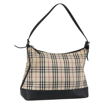 BURBERRY Nova Check Shoulder Bag Canvas Leather Beige Black Silver Auth ep12991