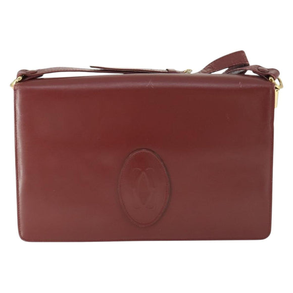 CARTIER Must Line Shoulder Bag Leather Bordeaux Gold Auth ep12994
