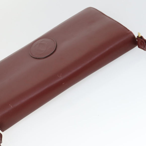CARTIER Must Line Shoulder Bag Leather Bordeaux Gold Auth ep12994