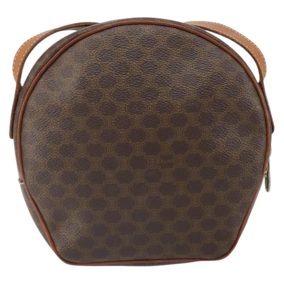 CELINE Macadam Canvas Shoulder Bag PVC Leather Brown Gold Auth ep12997