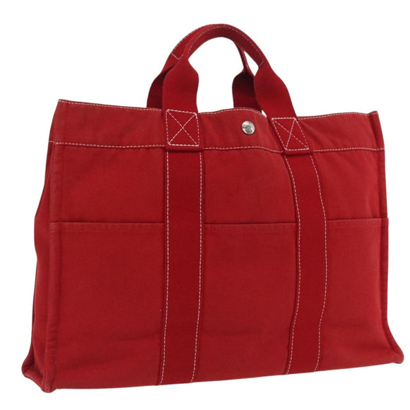 HERMES DeauvilleMM Hand Bag Canvas Red Auth ep12998