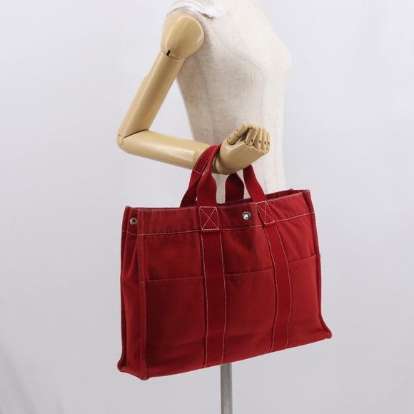 HERMES DeauvilleMM Hand Bag Canvas Red Auth ep12998