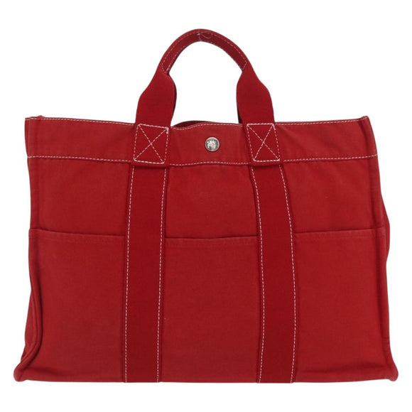 HERMES DeauvilleMM Hand Bag Canvas Red Auth ep12998