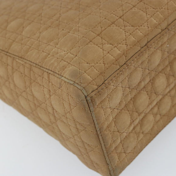 Christian Dior Lady Dior Hand Bag Nylon Beige Gold Auth ep13008