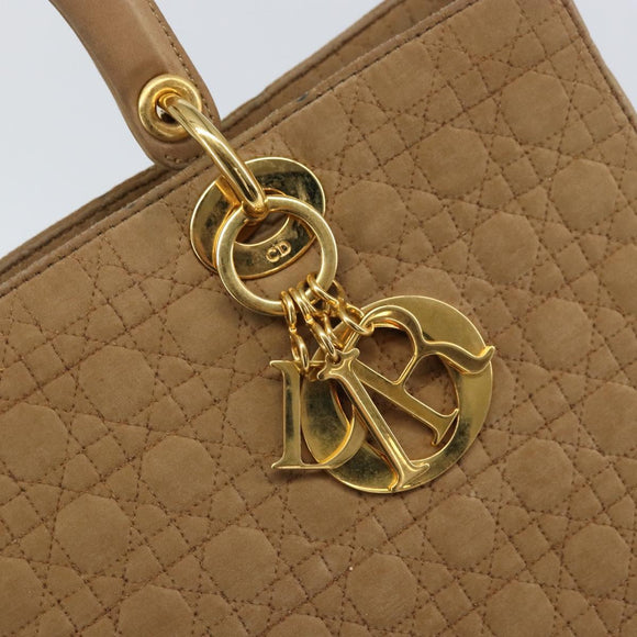 Christian Dior Lady Dior Hand Bag Nylon Beige Gold Auth ep13008