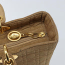 Christian Dior Lady Dior Hand Bag Nylon Beige Gold Auth ep13008-10