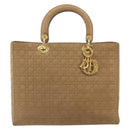 Christian Dior Lady Dior Hand Bag Nylon Beige Gold Auth ep13008-13