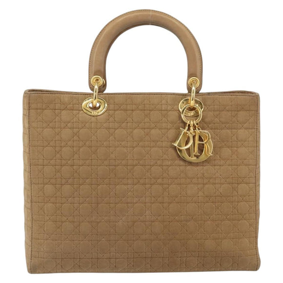 Christian Dior Lady Dior Hand Bag Nylon Beige Gold Auth ep13008
