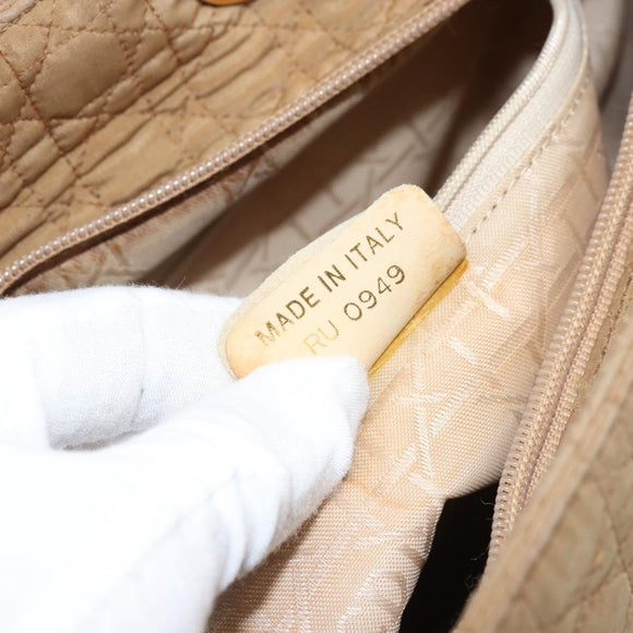 Christian Dior Lady Dior Hand Bag Nylon Beige Gold Auth ep13008