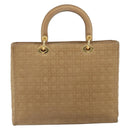 Christian Dior Lady Dior Hand Bag Nylon Beige Gold Auth ep13008-2