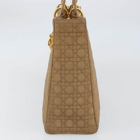 Christian Dior Lady Dior Hand Bag Nylon Beige Gold Auth ep13008