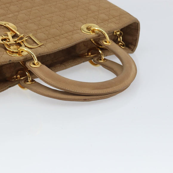 Christian Dior Lady Dior Hand Bag Nylon Beige Gold Auth ep13008
