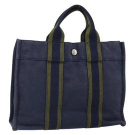 HERMES Fourre ToutPM Hand Bag Canvas Navy Auth ep13017
