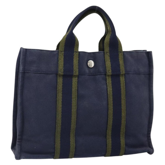 HERMES Fourre ToutPM Hand Bag Canvas Navy Auth ep13017
