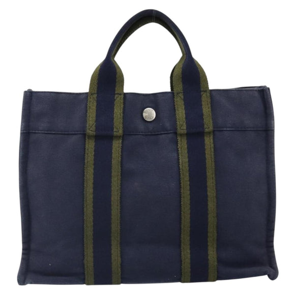HERMES Fourre ToutPM Hand Bag Canvas Navy Auth ep13017