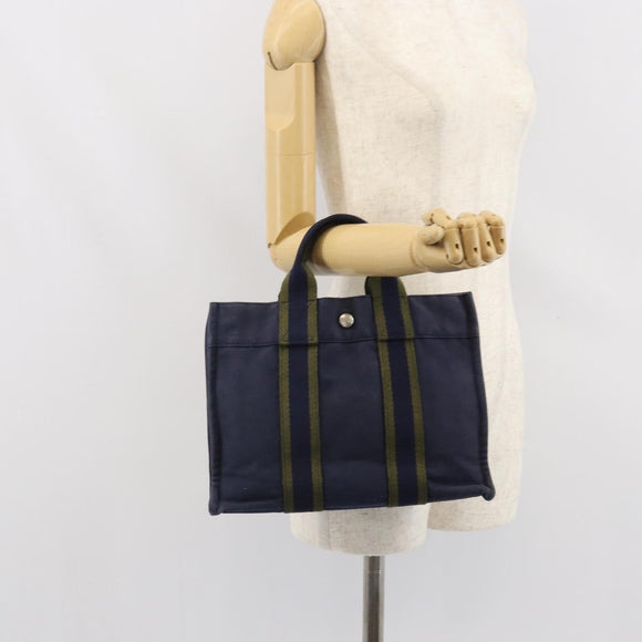 HERMES Fourre ToutPM Hand Bag Canvas Navy Auth ep13017