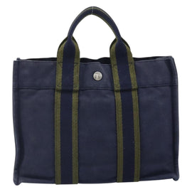 HERMES Fourre ToutPM Hand Bag Canvas Navy Auth ep13017 - 0