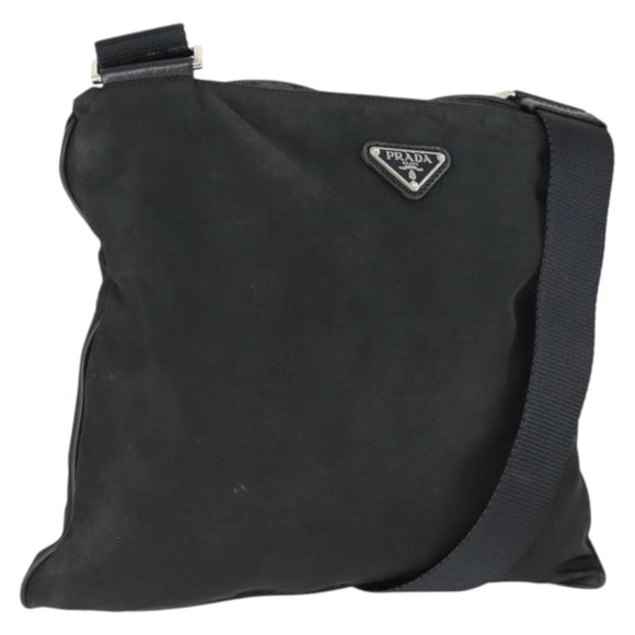 PRADA Umhängetasche Nylon Schwarz Silber Auth ep13020