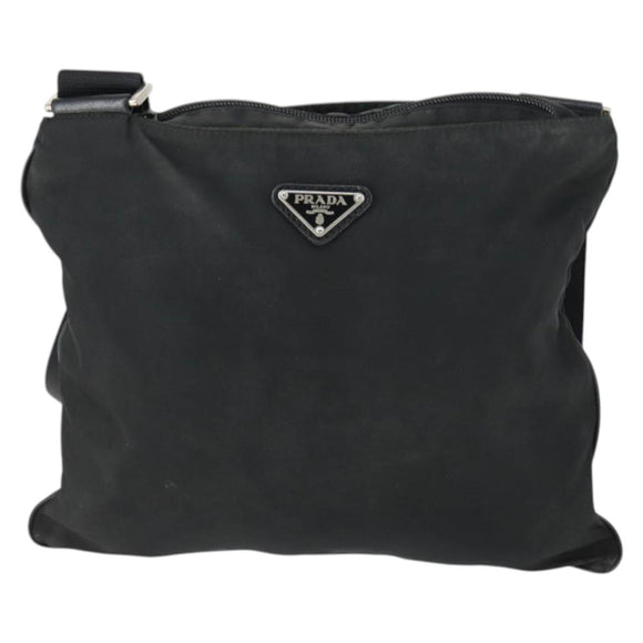 PRADA Umhängetasche Nylon Schwarz Silber Auth ep13020