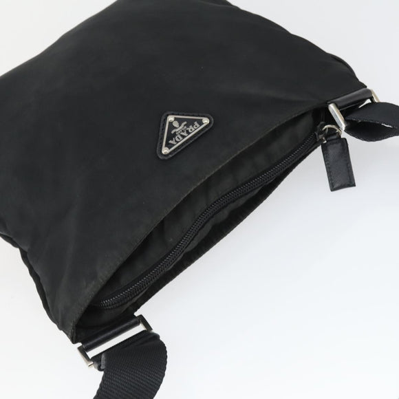PRADA Umhängetasche Nylon Schwarz Silber Auth ep13020