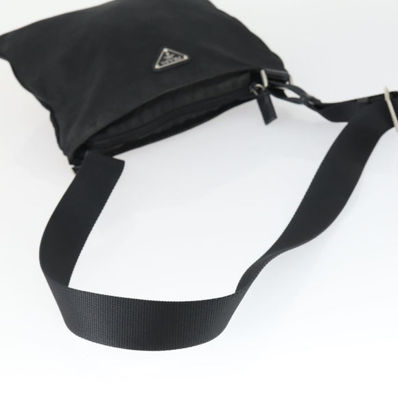 PRADA Umhängetasche Nylon Schwarz Silber Auth ep13020