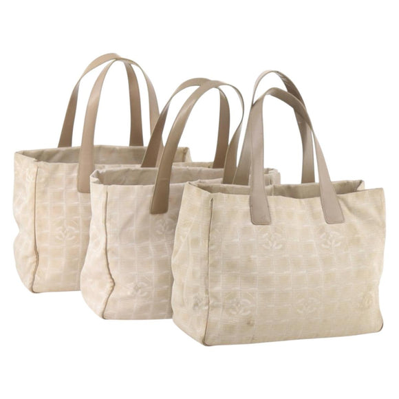 CHANEL New Travel Line Tote Bag Nylon 3 Set Beige CC Auth ep13032