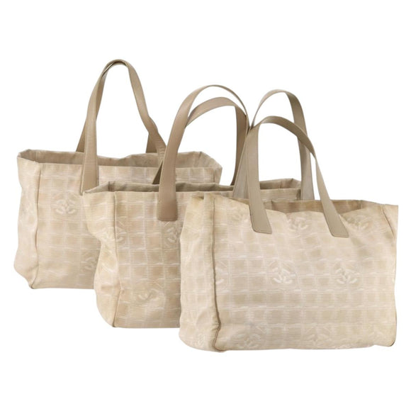CHANEL New Travel Line Tote Bag Nylon 3 Set Beige CC Auth ep13033