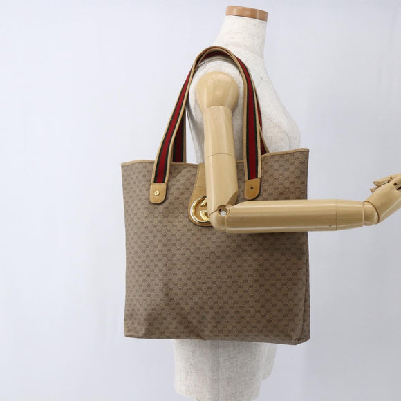 GUCCI Micro GG Supreme Web Sherry Line Tote Bag PVC Beige Gold Red Auth ep13035