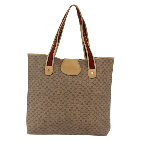 GUCCI Micro GG Supreme Web Sherry Line Tote Bag PVC Beige Gold Red Auth ep13035