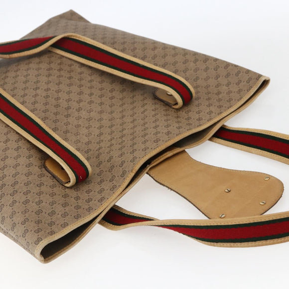 GUCCI Micro GG Supreme Web Sherry Line Tote Bag PVC Beige Gold Red Auth ep13035
