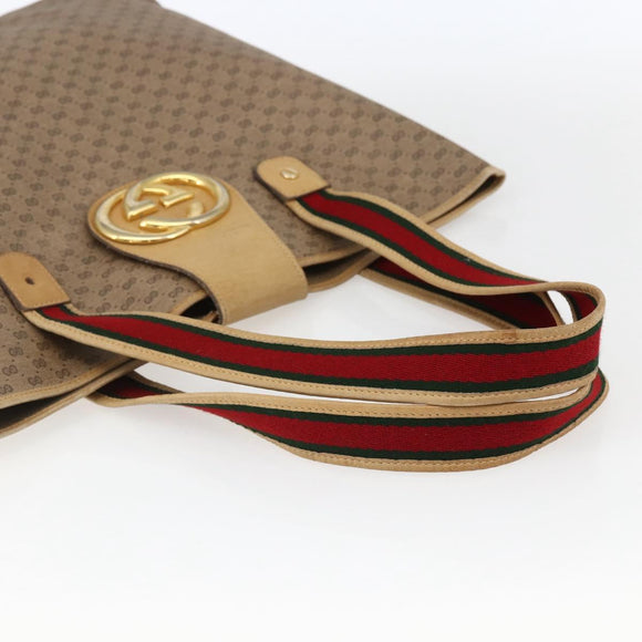 GUCCI Micro GG Supreme Web Sherry Line Tote Bag PVC Beige Gold Red Auth ep13035