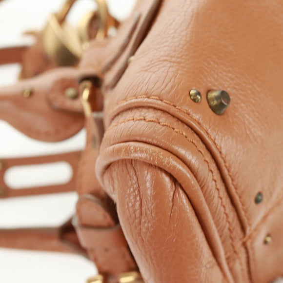 Chloe Paddington Hand Bag Leather Brown Gold Silver Auth ep13039SAV