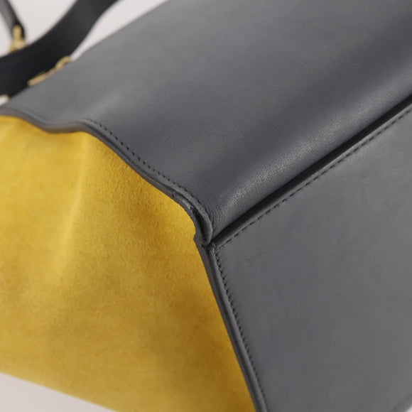CELINE Trapeze Handtasche Wildleder 2-Wege Grau Gold Auth ep13043