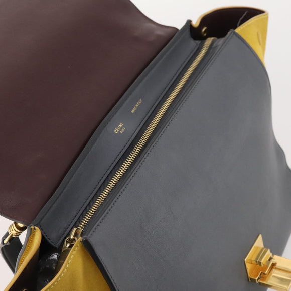 CELINE Trapeze Handtasche Wildleder 2-Wege Grau Gold Auth ep13043