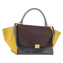 CELINE Trapeze Handtasche Wildleder 2-Wege Grau Gold Auth ep13043-1