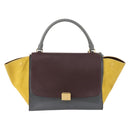 CELINE Trapeze Handtasche Wildleder 2-Wege Grau Gold Auth ep13043-13