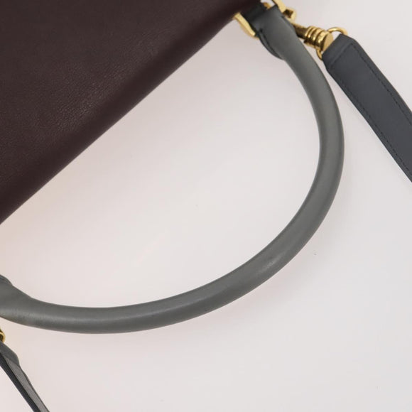 CELINE Trapeze Handtasche Wildleder 2-Wege Grau Gold Auth ep13043