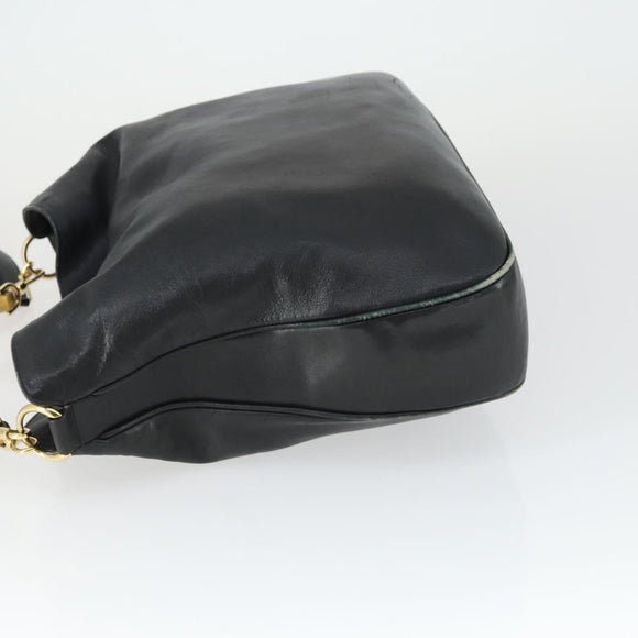 GUCCI Bamboo Shoulder Bag Leather 2way Black Gold Auth ep13051
