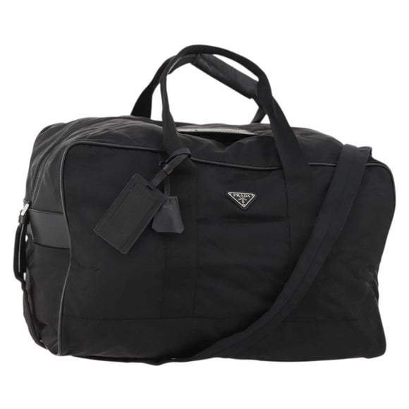 PRADA Boston Bag Nylon 2way Black Silver Auth ep13054