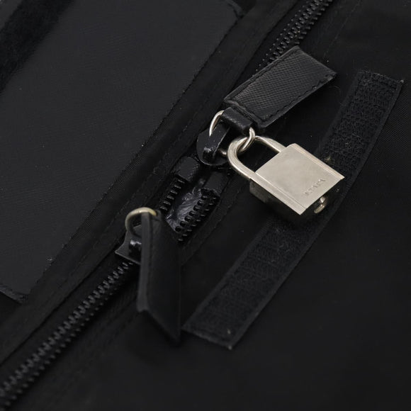 PRADA Boston Bag Nylon 2way Black Silver Auth ep13054