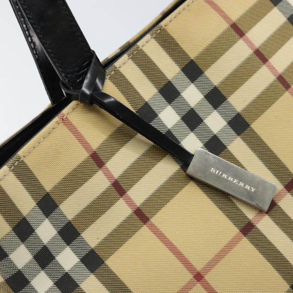 BURBERRY Nova Check Hand Bag PVC Leather Beige Auth ep13062