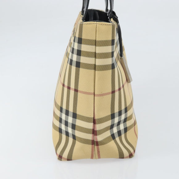 BURBERRY Nova Check Hand Bag PVC Leather Beige Auth ep13062
