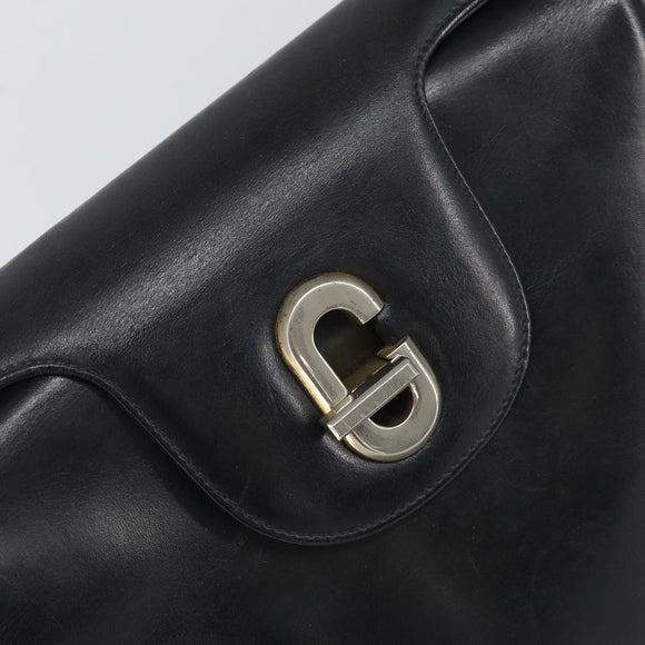 GUCCI Shoulder Bag Leather Black Gold Auth ep13065