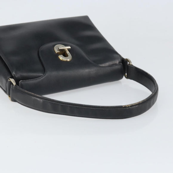 GUCCI Shoulder Bag Leather Black Gold Auth ep13065