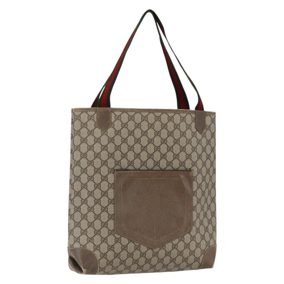 GUCCI GG Supreme Web Sherry Line Tote Bag PVC Beige Red Auth ep13075