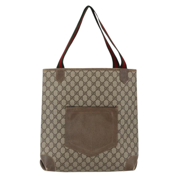 GUCCI GG Supreme Web Sherry Line Tote Bag PVC Beige Red Auth ep13075