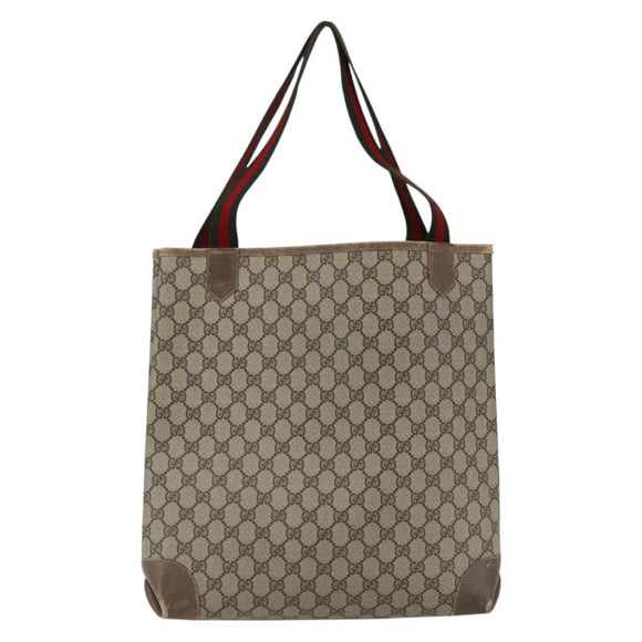 GUCCI GG Supreme Web Sherry Line Tote Bag PVC Beige Red Auth ep13075