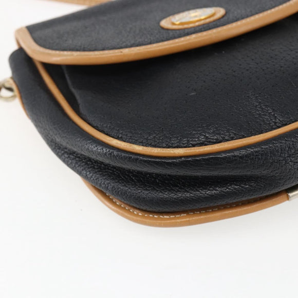 GUCCI Shoulder Bag Leather Black Gold Auth ep13083