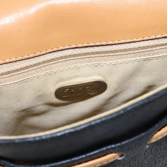 GUCCI Shoulder Bag Leather Black Gold Auth ep13083