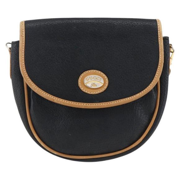 GUCCI Shoulder Bag Leather Black Gold Auth ep13083